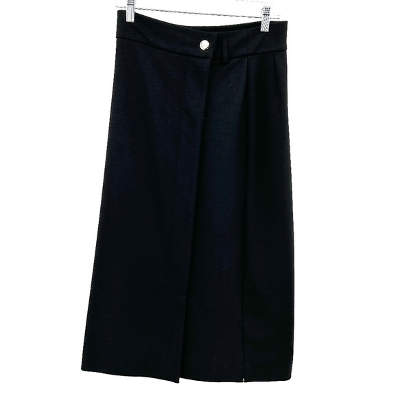 SPORTMAX Black Virgin Wool Blend Button Up Midi Skirt Gem Detail Size Medium